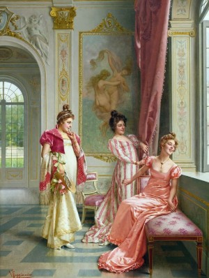 Three ladies gazing at the window
